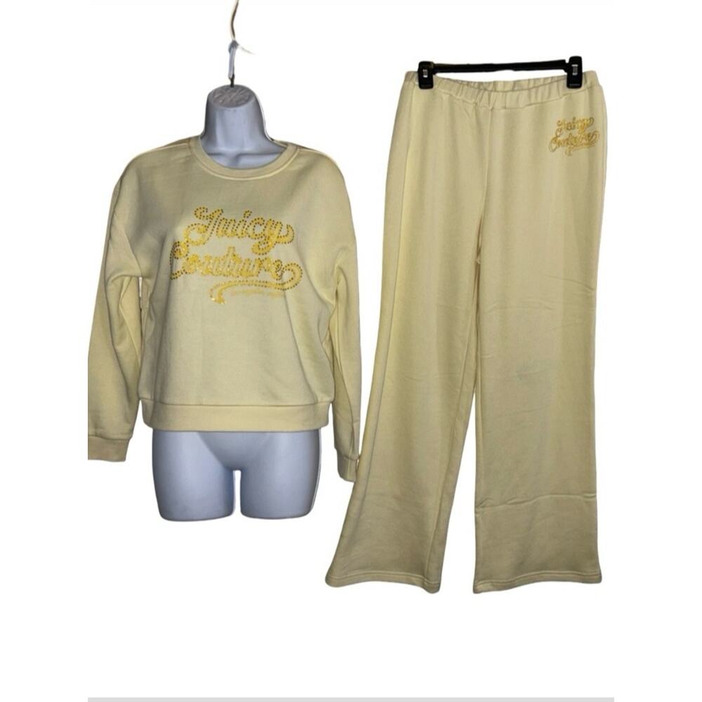 JUICY COUTURE SOFT YELLOW
BLING GOLD GLITTER LOGO FLEECE TRACKSUIT SWEATSUIT NWT